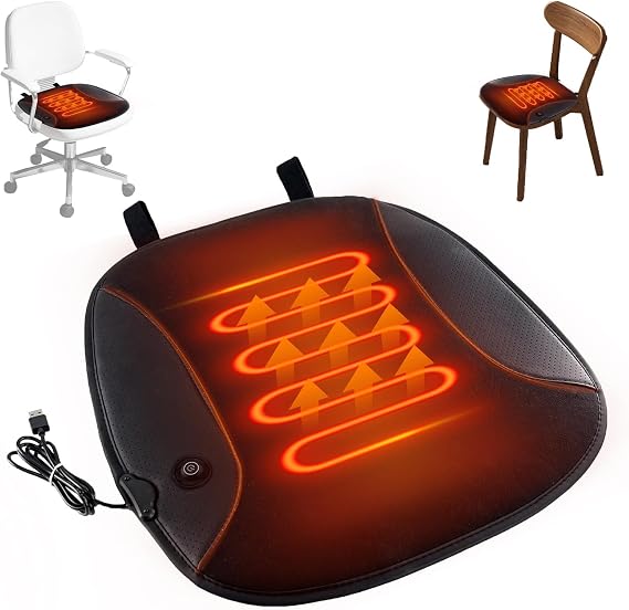 USB Heated Seat Cushion Battery Heated Outdoor Chair Cushion Heated Seat Pad for Camping Stadium Office Wheelchair or Home (Battery Not Included) (Black)