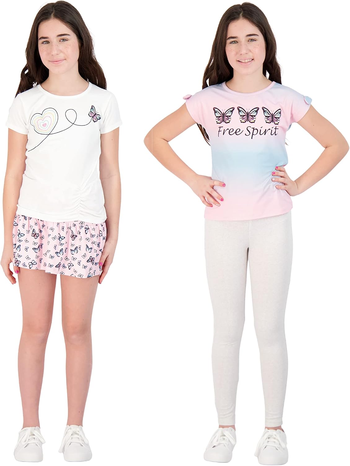 Sweet Butterfly Girls 4 Piece Leggings Skirt and Short Sleeve Fashion Tops Set for Kids Children’s Clothes