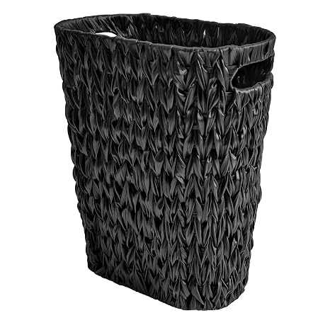 Coeusy Wicker Trash Can, Small Bahtroom Waste Basket, 5 Gallon, Black