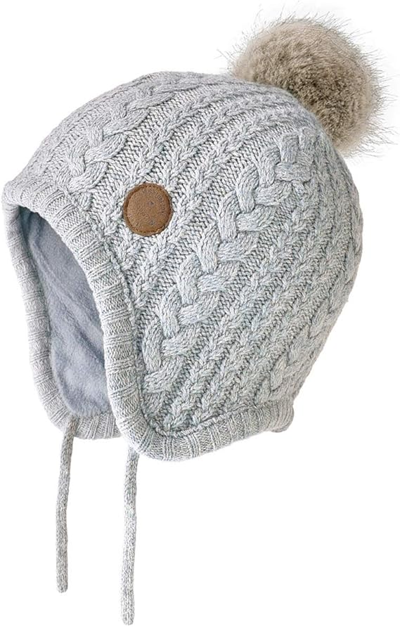 Toddler Baby Boys Girls Winter Hat Kids Ear Flap Warm Fleece Lined Knit Beanie Fur Pom Hat