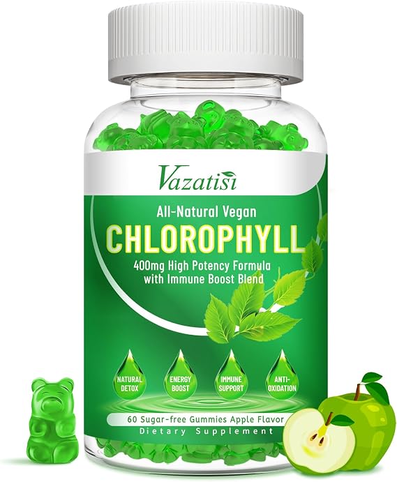 Chlorophyll Gummies - Super Green 13 in 1 with Ashwagandha Vitamin C Zinc & Copper for Body Odor, Skin Energy Immune Support Deodorant for Women - 60 Count