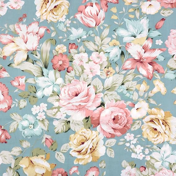 Vintage Floral Print Fabric by The Yard, Precuts Cotton Fabric 39 by 63 inches for Quilting, Sewing, Crafts, Home Decor (Green)