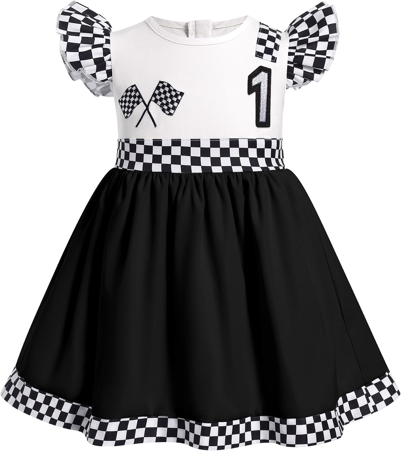 IMEKIS Baby Girl Race Car 1st 2nd Birthday Outfit Ruffle Sleeve Dress Cake Smash Photo Shoot Halloween Costume