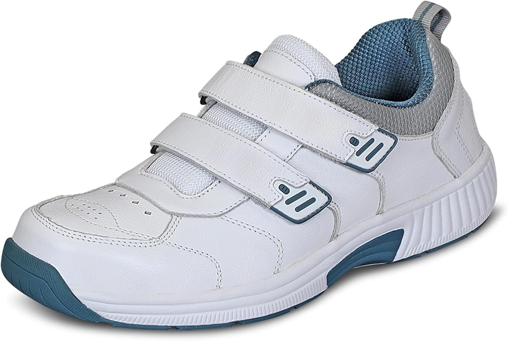 Orthofeet Alamo Orthopedic Men's Walking Sneakers | Dual Straps Adjustable, Leather Shoes with Arch Support, Padded Ergonomic Cushioning, Wide Toe Box for Casual Outings