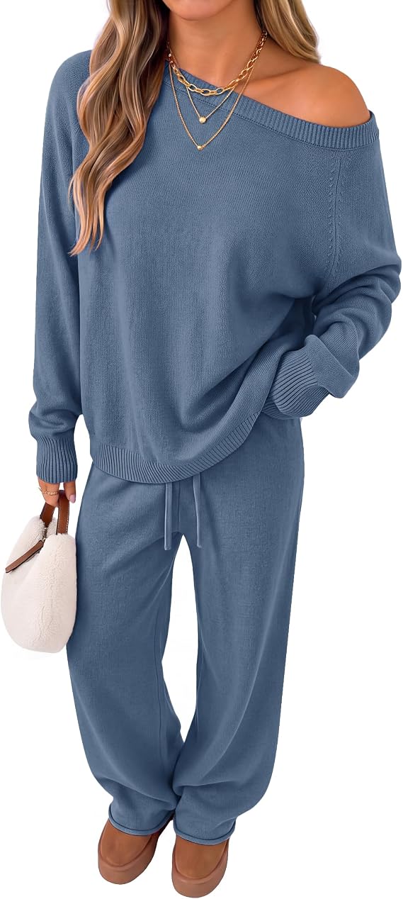 ZESICA Womens Fall Off the Shoulder 2 Piece Lounge Sweater Matching Sets