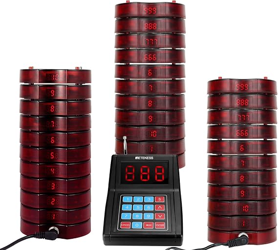 Retekess TD165 Fast Food Pager System, Restaurant Vibrating Pagers, More Beepers, Buzzers with Lanyard Hole, 1 Keypad and 30 Coaster Buzzers for Food Truck, Food Court