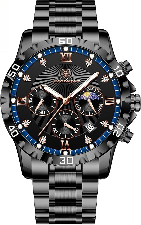 Poedagar Fashion Watches for Men Chronograph Date Stainless Steel Men Watch Waterproof Luminous Luxury Business Quartz Men Wrist Watch