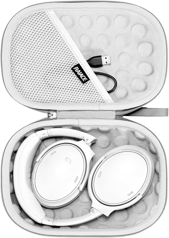 RAIACE Hard Storage Case Compatible with Bose QC 45 II, QC 35 (Series II), QC35, QC25 Headphones and Accessories, Protective Carrying Bag. (Silver)