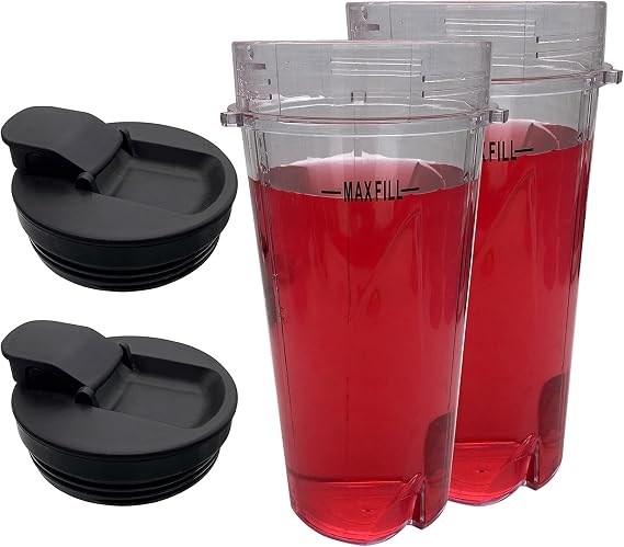 Replacement 16oz Cup with 3 tabs and Spout lid Compatible with 600W NINJA BL100 30/BL102 30/BL101 30 & Ninja Kitchen System Pulse Blender : BL200 30/ BL201 30/BL203OCN 30(16oz cup with spout lid)