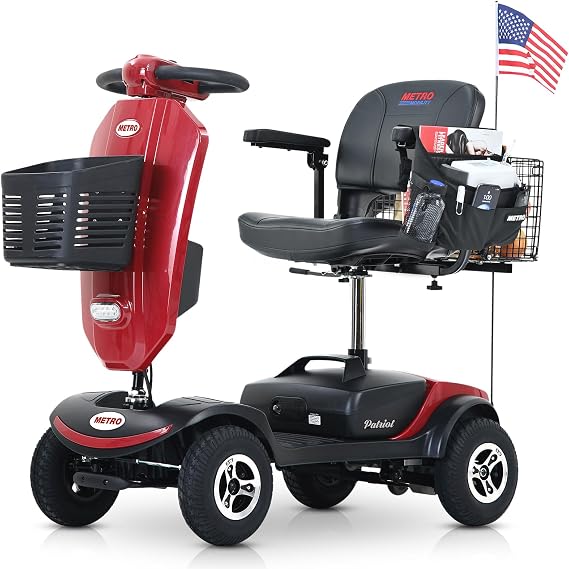 Mobility Scooters for Seniors 400 Lb Weight Capacity,Portable Motorized Foldable Powered Scooter,Electromagnetic Brakes,Stop When Let Go,Led Lights, Large Capacity Electric Scooters,red