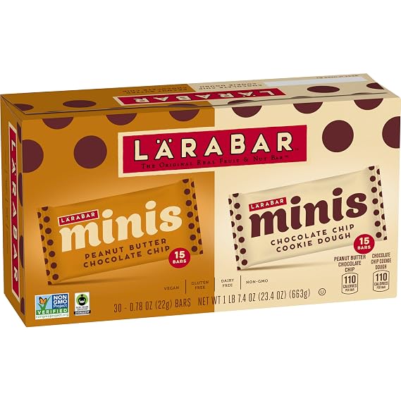 Larabar Minis Variety Pack Fruit & Nut Bars, 30 ct, 23.4 oz | Includes Peanut Butter Chocolate Chip & Chocolate Chip Cookie Dough, Dairy Free, Non-GMO Project Verified