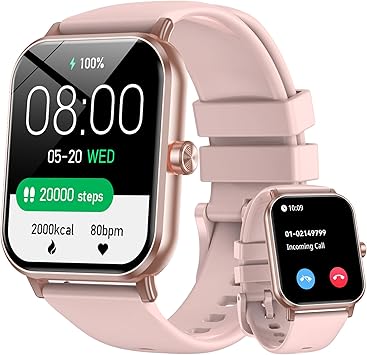 Smart Watch for Men Women, 1.85" HD Fitness Tracker with Bluetooth Calls, 5 ATM Waterproof, 130+ Sport Modes, 24/7 Heart Rate/Sleep Monitor, Pedometer, Calories, Smartwatch for Android iOS (Pink)