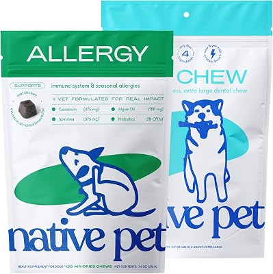 Native Pet Allergy Chews 120 Air-Dried Chews & Yak Chew 3 XL Chews - All Natural Dental Sticks Made with Yak Cheese - Soothing Itchy Skin & Digestive Support