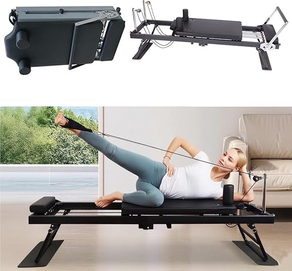 Gr8 Home Pilates Reformer Stretch Machine Foldable Home Gym Equipment Folding Adjustable Body Sculpting Exercise Board Workout Black