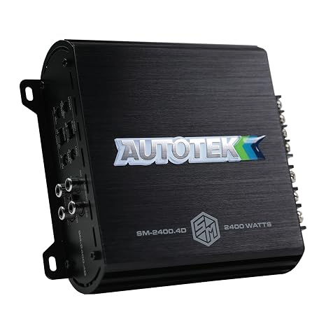Autotek 2400 Watt 4 Channel Car Audio Amplifier with Bass Knob, High Output Class D Mono Bridged 4 Ohm Stable Input, Street Machine, SM-2400.4D, Black