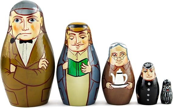 Matryoshka Matrioska Babuska Russian Nesting Wooden Doll Sherlock Holmes and Doctor Watson Matryoshika Babushka 5 Pcs Stacking Hand Painting Matriosjka Matrioska Matreshka Matrjoska Matroeska
