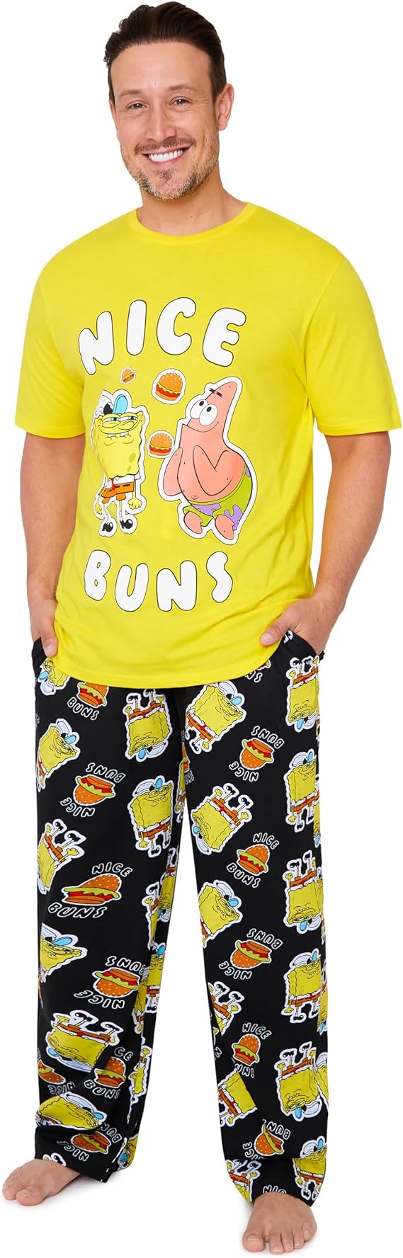 SpongeBob SquarePants 2 Piece Pajama Set for Men Teens Comfy T Shirt PJ Pants Loungewear Summer Sleepwear Gifts for Men
