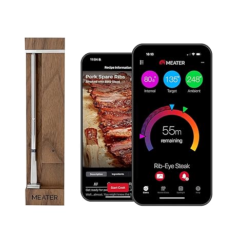 MEATER Pro Smart Meat Thermometer, Walnut, Bluetooth, 1000F, Long Range | 1000F heat resistance, long range, certified accuracy. For BBQ, oven, grill, smoker, air fryer, deep fryer, sous vide.