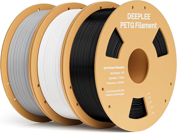 PETG 3D Printer Filament 1.75mm 3KG, Dimensional Accuracy +/- 0.02 mm, High Toughness & Impact Resistance PETG Filament Fits FDM 3D Printers, Black+White+Gray