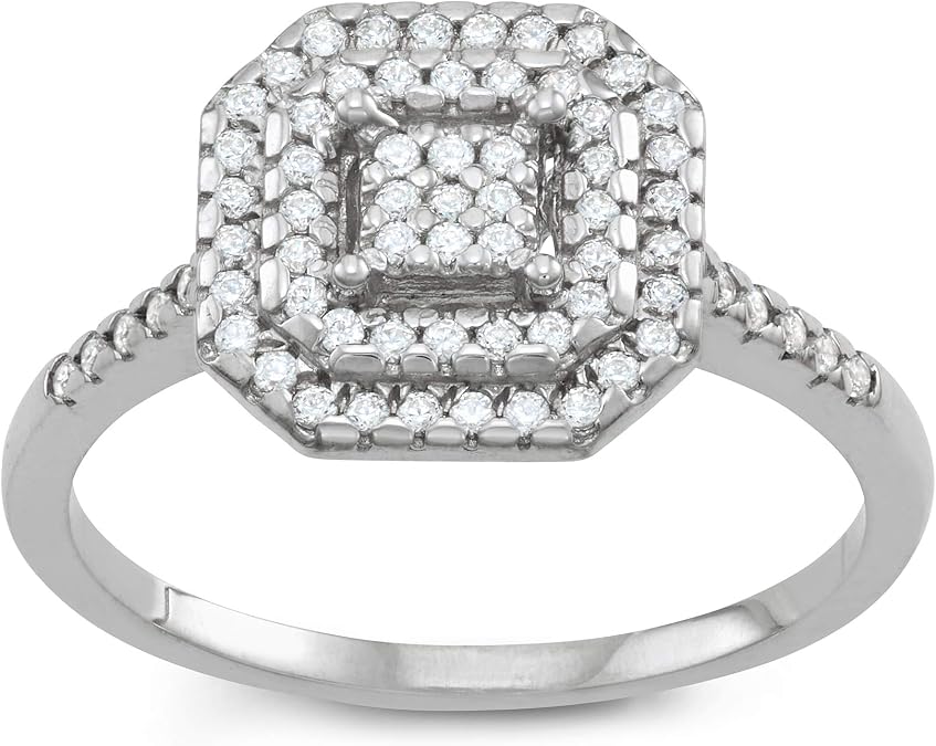 Tiara Sterling Silver .33 CTTW Diamond Cluster Ring