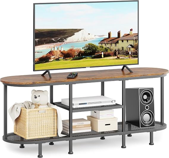 TV Stand for Entertainment Center - TV Stands Table for Living Room - Small TV Console Table for Bedroom - Metal Television Stand with Storage Shelf - Rustic Brown