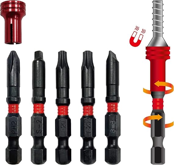 Torin Impact Screwdriver Bit Set,5 Pcs Hex Hand 1/4 Inch Metric Drill Bits,50mm Length Resistant Steel With Magnetic Head,Phillips 2, S2,T20 T25 Torx Bit,Slotted 6-8,THT-5MTIB01