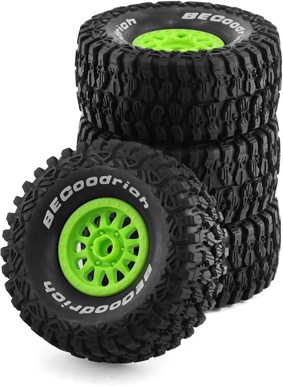 1/7 RC Short Course Truck Tires with Foam Insert and Wheels 17mm Hex OD 135mm 1/8 All Terrain Off Road Tyres for 1:7 RC Buggy Monster Truck Car TRAXXAS UDR 85086-4 4PCS (Green)