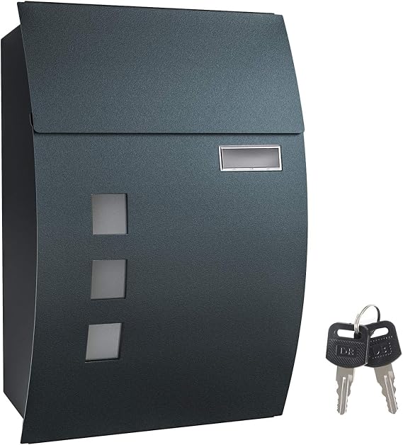Wall Mounted Post Box, Waterproof Mailbox with Keys & Nameplate | Viewing Windows, Strong Locking Mechanism, Easy to Install Mail Box, Suitable for Home, Office, Letter Box Accessories