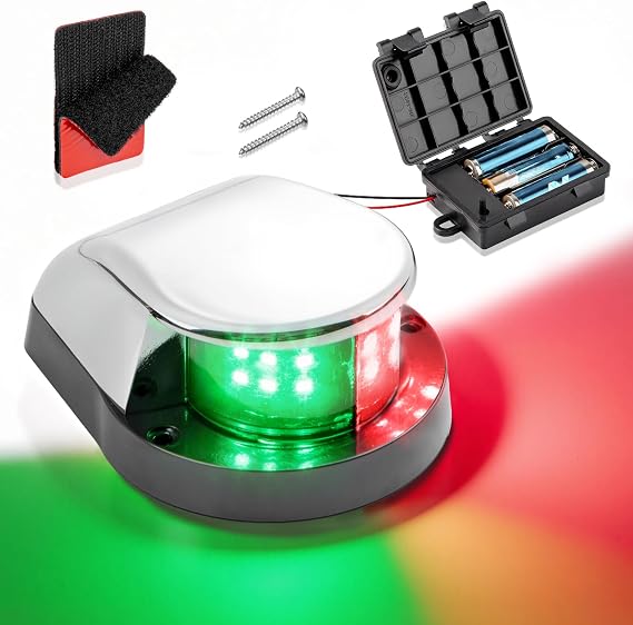 Battery Operated Boat Led Navigation Lights, Tool-Free Installation, IP67 Waterproof USCG LED Red and Green Boat Bow Lights for Fishing Boats, Center Console Boats
