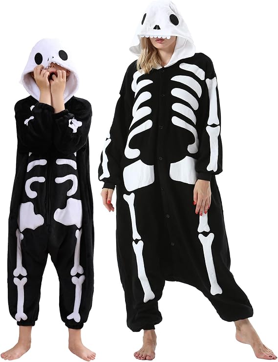DarkCom Kid-Adult Animal Onesie Skeleton Halloween Christmas Pajamas | Unisex Boys and Girls Homewear,Parent-Child Sleepwear,Flannel Cosplay Onesie