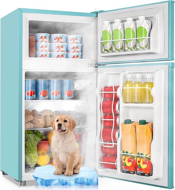 WANAI 3.5 Cu.Ft Blue Mini Fridge With Freezer Compact Refrigerator for Dorm