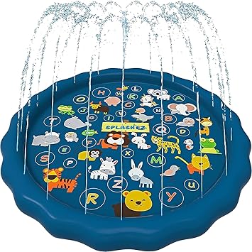 SplashEZ 3-in-1 Splash Pad, Sprinkler for Kids & Baby Pool for Learning Toddler Sprinkler Pool, 60 Outside Water Toys from A to Z Outdoor Play Mat for Babies & Toddlers