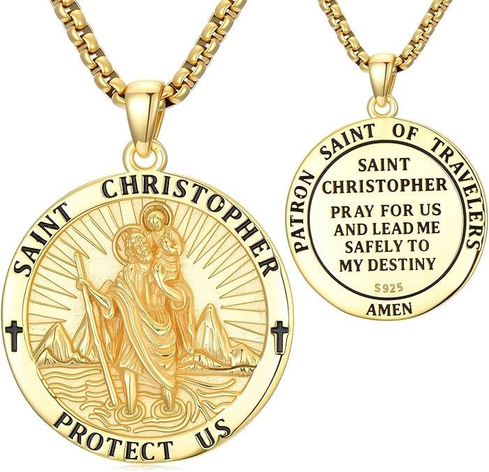 Seiyang Saint Necklace 925 Sterling Silver Patron Amulet Medal Jewelry for Men Women (with Gift Box)