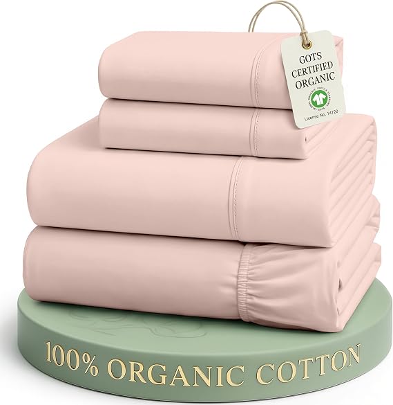 Lane Linen King Sheets 100% Organic Cotton Percale Cooling 4pc - Sepia Rose