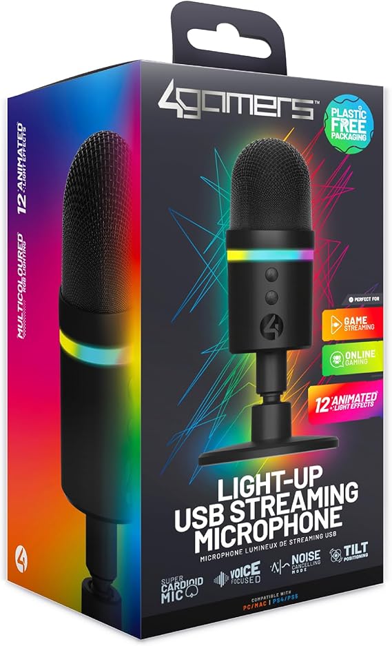 4Gamers Light Up Streaming Microphone - PC and Gaming Console Compatible
