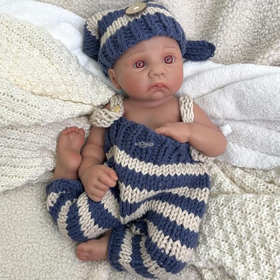 Lifelike Reborn Baby Dolls Boy Full Body Silicone, 16 Inch Realistic Newborn Doll Weighted Soft Body Poseable Gift for Kids (Dark Color)