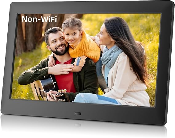Dhwazz 10.1 Inch USB Digital Picture Frame, Non-WiFi SD Card Smart Photo Frames IPS Screen HD Display with Remote Control, Support Video and Music, Slideshow, Wall Mountable, Easy to use for Seniors
