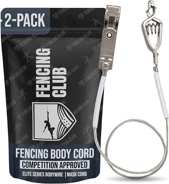 Fencing Foil/Saber Mask Cord, Elite Series, Head Wire Clamp Clip, Clear Wire, Competition Approved (2 Pack)