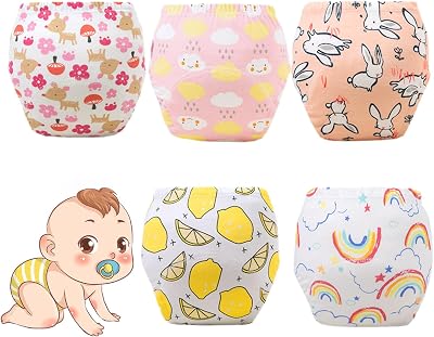 Training Pants for Boys and Girls,Potty Training Underwear,Soft Cotton Absorbent Training Pant, Breathable Washable Set E,Small
