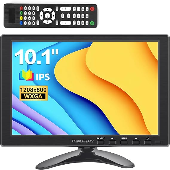 10.1 inch Monitor, 1280x800 IPS Small Monitor HDMI Display with HDMI VGA AV BNC USB Intput for Computer Raspberry Pi Screen, Built-in Speakers, VESA, Remote Control