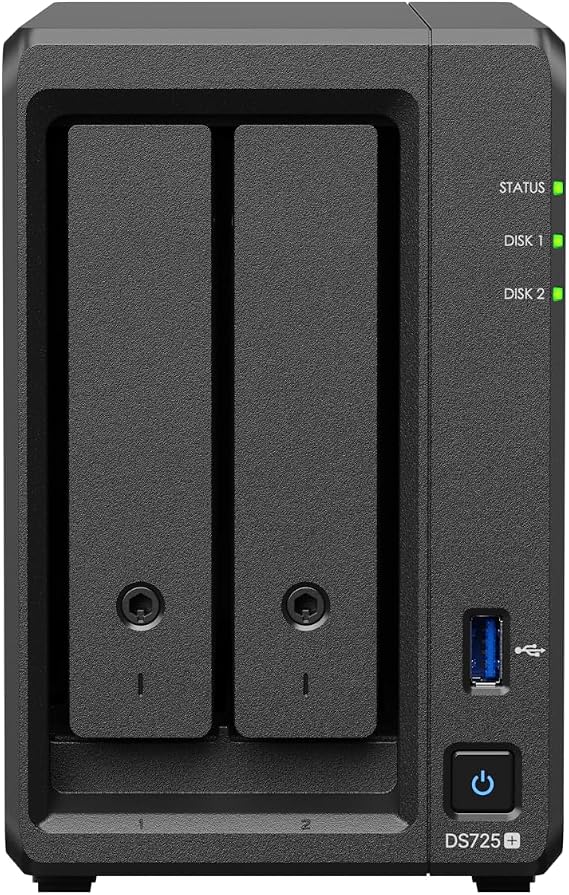 Synology DiskStation DS725+ 2-Bay 3.5" Diskless 1 x 1GbE + 1 x 2.5GbE, NAS Scalable, AMD Ryzen R1600 Dual Core, 4GB RAM, 1xUSB3