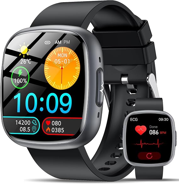 2025 Smartwatch with ECG + HRV/BMI/Uric Acid 1.75 Inch HD Health Watch Men Women with 24H Blood Pressure Heart Rate Body Temperature SpO2 Sleep Monitor Fitness Watch for Android iOS