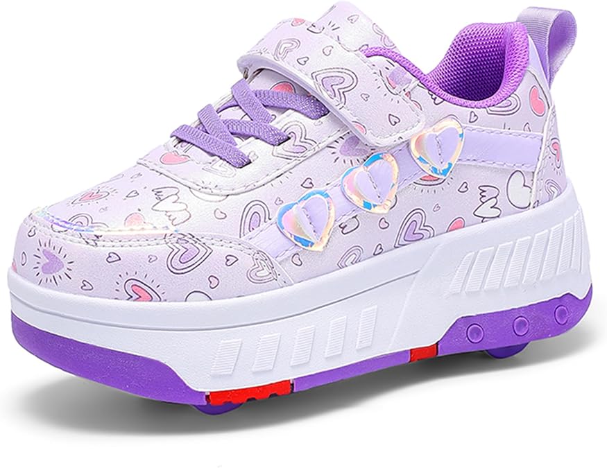 Roller Skate Shoes for Girls Boys, Skateboarding Skates Outdoor Parkour Shoes Kids, Retractable 4 Wheels Sneakers Unisex Teenager, Trainers Skating Children