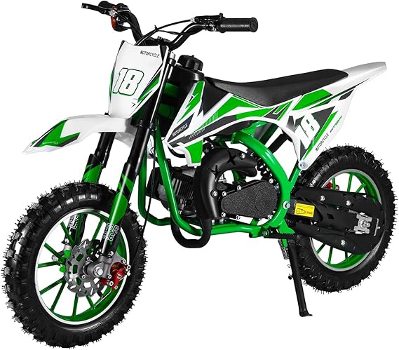 50cc Dirt Bike-2-Stroke Kids Dirt Bike, Dirt Bikes for Kids, Rocket Motocross Off-Road Bike, Children Pocket Motorbike, Mini Dirt Bikes for Kids Pit Mini Motorcycle Green