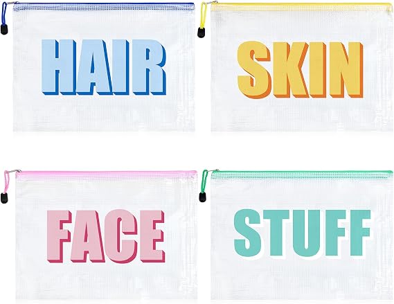 SOIDRAM 4PCS Makeup Bags Hair Face Skin Stuff Travel Organizer Cosmetic Toiletry Pouch with Zipper Perfect Gifts for Women