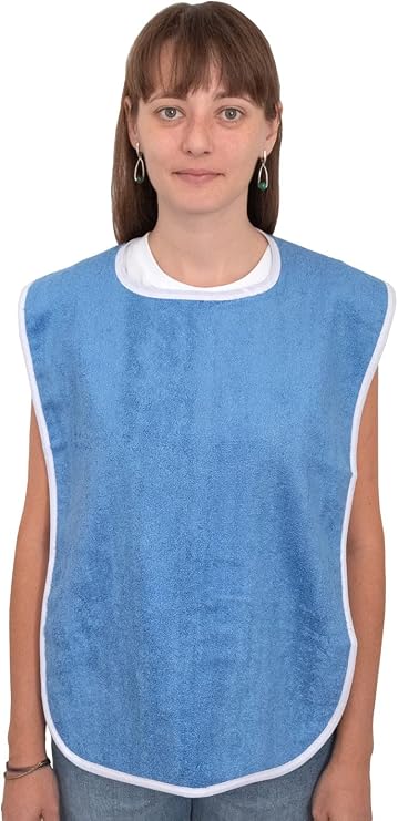 FUAUFAS 1 Pack Elaine Karen Premium Adult Bibs - bibs for adults Men, Women; Eating Cloth for Elderly Seniors and Disabled, Adjustable, Terry bib Clothing Protectors, Machine Washable, Blue