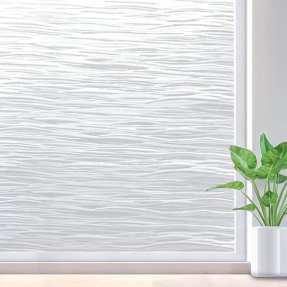 rabbitgoo Frosted Window Film, Static Cling, Wave Pattern, 35.4" x 78.7"