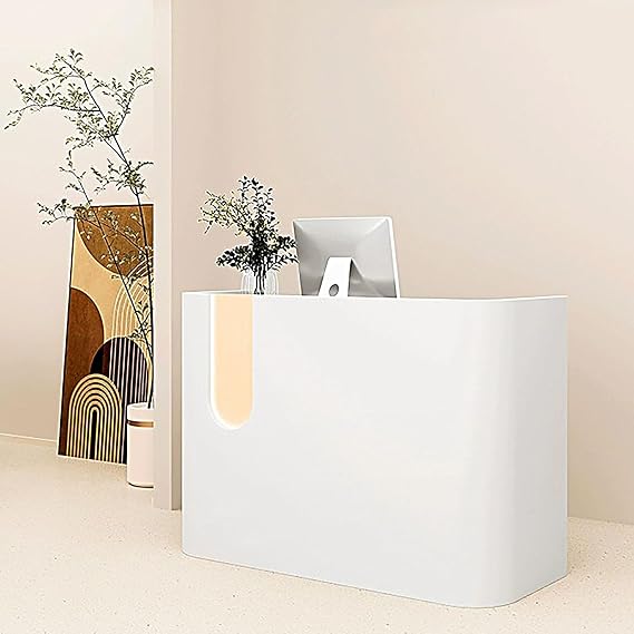 Reception Desk Counter Desk for Checkout & Retail, Front Counter Table with Large Storage,LED Ambient Lighting Design 140x50x100cm White
