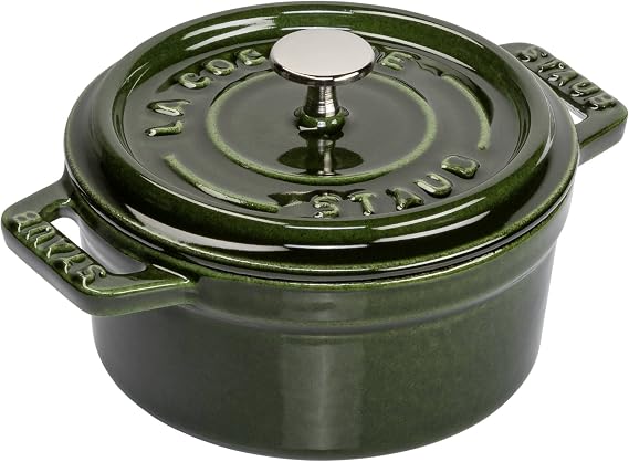 Staub La Cocotte Round 40509-804 Mini Pico Cocotte Round Basil Green 40509-804 Small Two-Handed Enameled Pot