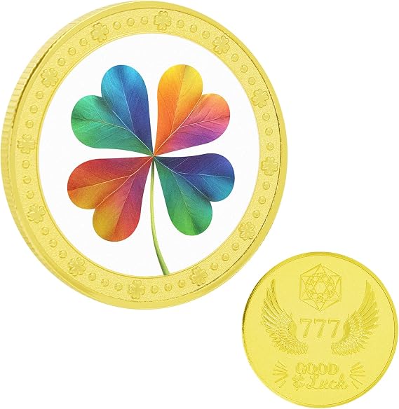 Lucky Coin Four Leaf Clover Good Luck Token, Pocket Personal Lucky Charm for Fortune & Prosperity, Success in Life, Lottery Ticket Scratcher Tool